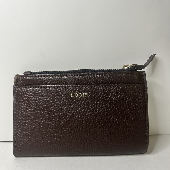 LODIS Kate North South French Purse Coin Purse Card Wallet Brown Leather - Picture 10 of 16